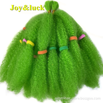 Wholesale Price Wig 20 Strands Natural Puffy Soft Kinky Curly Crochet Braiding Hair Extension Green Color Synthetic Curl Wigs